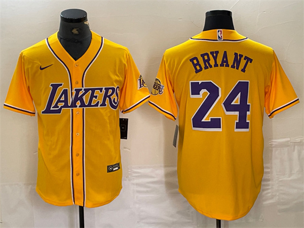 Men's Los Angeles Lakers Front #24 Kobe Bryant Gold Cool Base Stitched Baseball Jersey Men's Los Angeles Lakers Front #24 Kobe Bryant Gold Cool Base Stitched Baseball Jersey